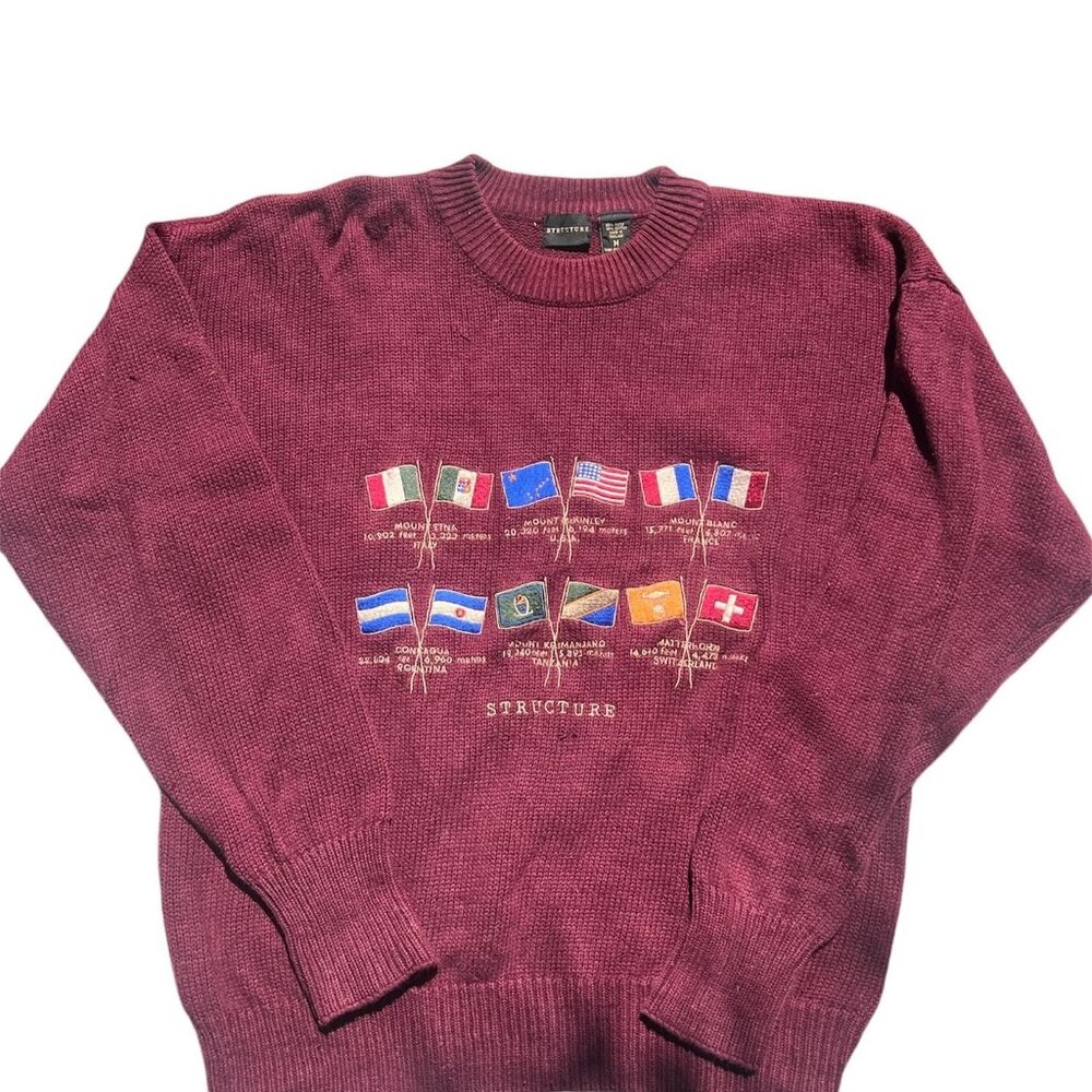 Vintage 90s STRUCTURE Men's Meduiem Mountain Embroidered Flags.